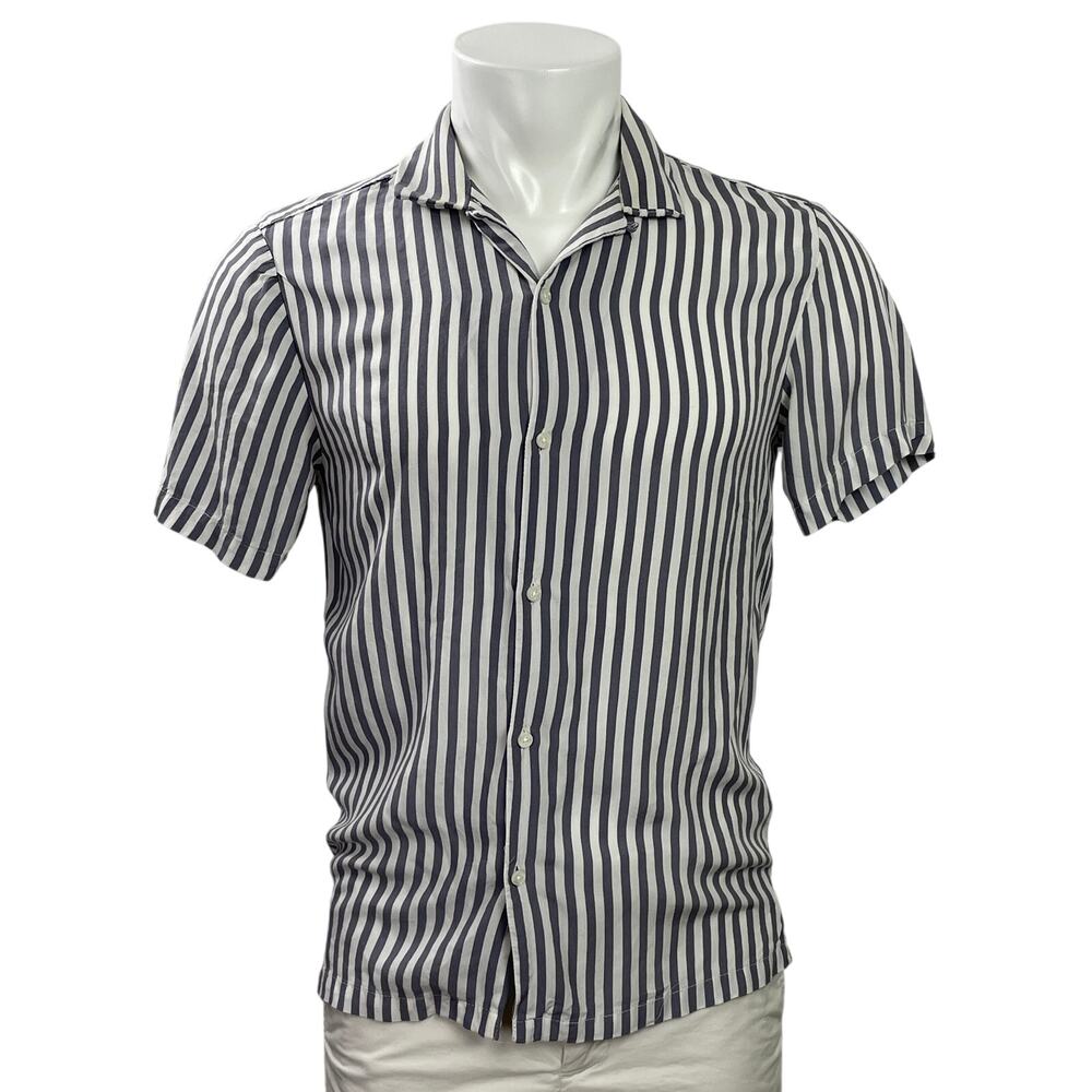 Denim & Flower Ricky Singh Men's Gray Striped Short Sleeve Button Down Shirt S